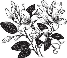 Sketch of outline honeysuckle flower coloring book, hand-drawn vector illustration, artistically engraved ink art, blossom honeysuckle flower, aesthetic flower coloring pages, isolated on white 