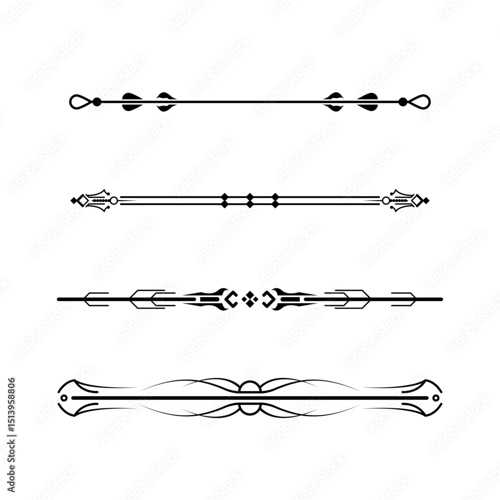 Poster set black simple line collection doodle border elements vector design style sketch isolated illustra