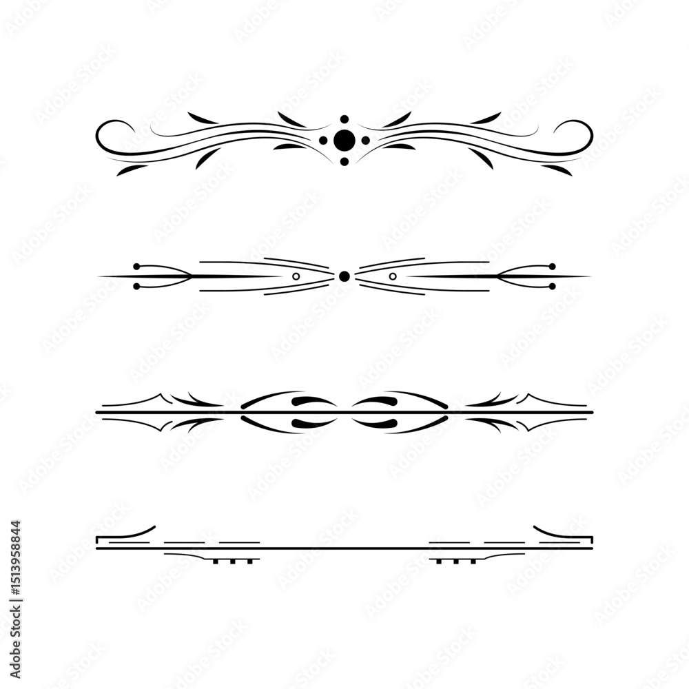 Poster set black simple line collection doodle border elements vector design style sketch isolated illustra
