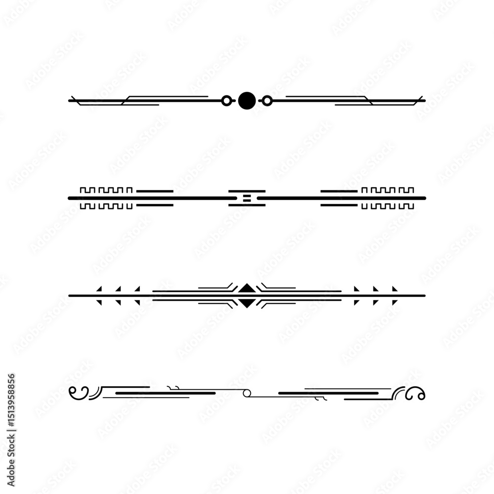 Poster set black simple line collection doodle border elements vector design style sketch isolated illustra