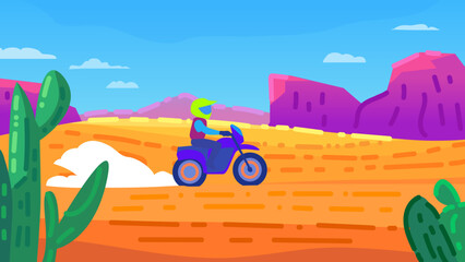 Dirt Bike Rider in Desert Landscape with Colorful Mountains