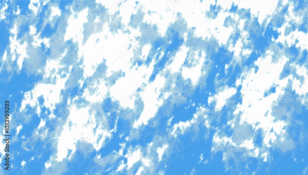 Aufkleber halftone sky texture with scattered white clouds over blue background ideal for web design, pop art 
