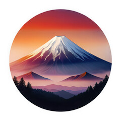 Mount fuji sunrise landscape circle isolated on transparent background