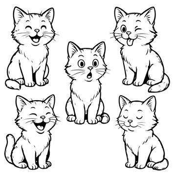 funny cats outlines vector drawen