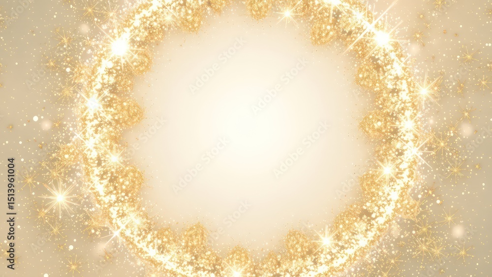 Poster golden celebration background with sparkling starbursts and an open circular space ready for persona
