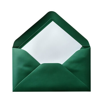 Opened Green Envelope with Blank White Paper Isolated on White