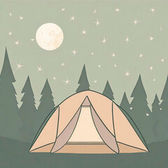 camping in the forrest, tent in the night with stars , ki, ai generated,