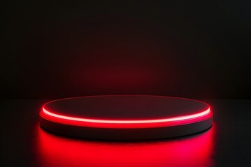 Round podium illuminated with red light on dark background. 3D rendering