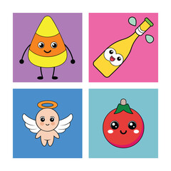 Funny cartoon animal and bird vector illustration set for kids