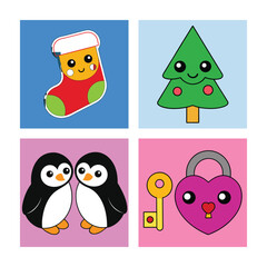 A cute and funny cartoon set of winter bird characters, including an owl, for a fun Christmas animal collection design