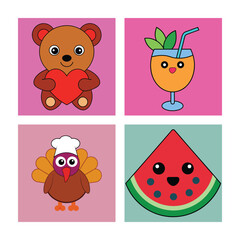 Funny cartoon animal head icon set with cute baby safari illustration