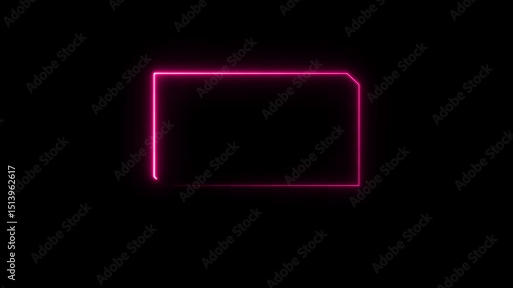 Poster futuristic neon frame design featuring a glowing rectangular border with angled corners, blending vi