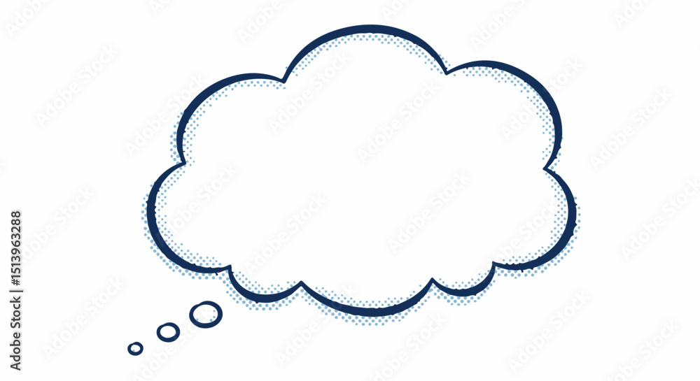 Poster empty thought bubble graphic design element. simple white cloud shape with dark blue outline. this b