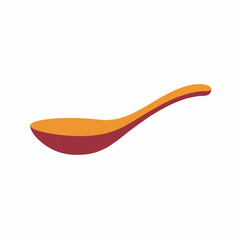 Stylish orange and red soup spoon. Kitchen utensil with curved handle.  Elegant spoon perfect for cooking or serving soup. This design is ideal for holiday cards, 2026 year of the fire horse themed ki