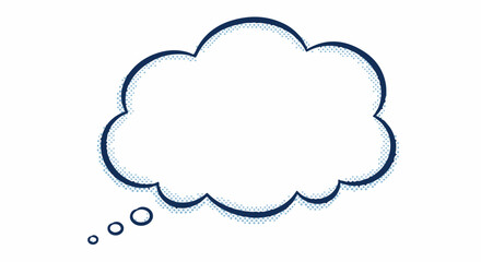 Empty thought bubble graphic design element. Simple white cloud shape with dark blue outline.  This blank speech bubble is perfect for adding text or images for 2026 new year cards and holiday announc