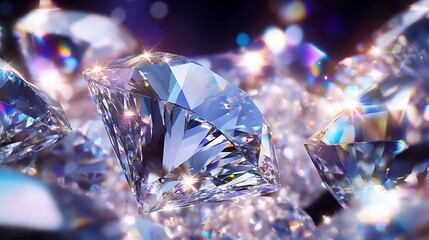 closeup of a group of diamonds on a purple background, 3d render