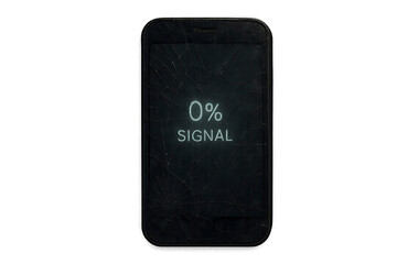 Broken Smartphone Screen Showing Zero Percent Signal No Connection