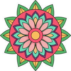 Geometric mandala artwork featuring layered petals and sacred symmetry in calming and energizing colors