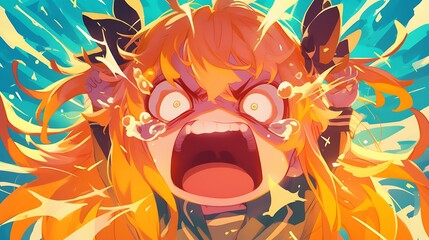 Chibi anime girl screaming in surprise with mouth wide open, eyes bulging, colorful anime style