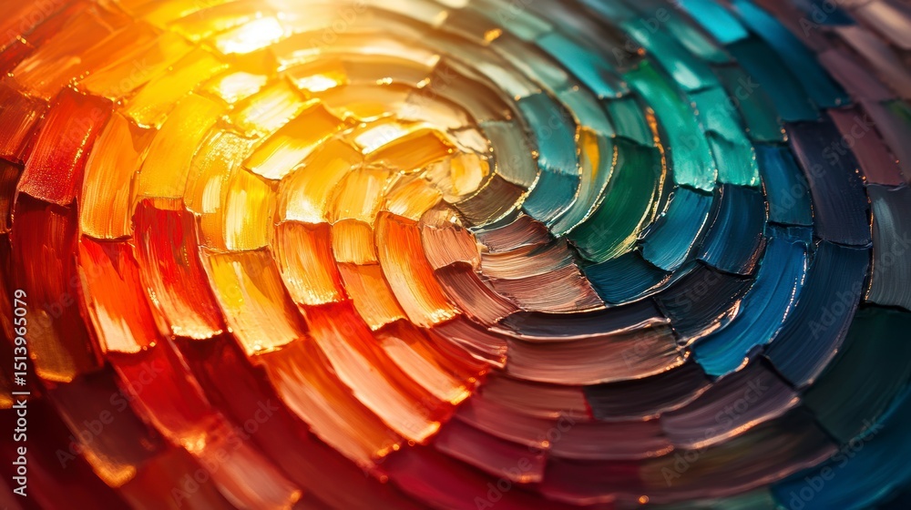 Poster abstract oil painting with vibrant swirling colors in a circular pattern, creating a dynamic and ene