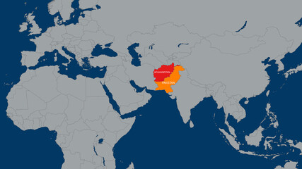 Map highlighting Afghanistan and Pakistan, showing their geographical proximity and shared border.