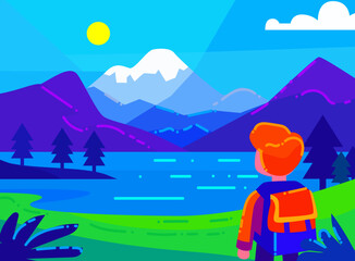 Young Explorer Enjoying Scenic Landscape on a Journey