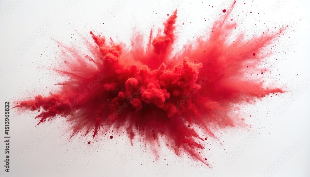 Poster red powder explosion isolated white background. abstract cloud of red powder particles. burst of col