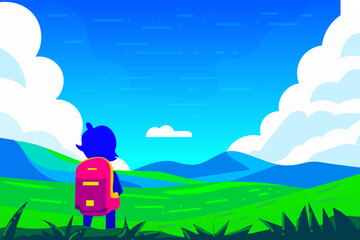 Young Explorer Enjoying Scenic Landscape on a Journey