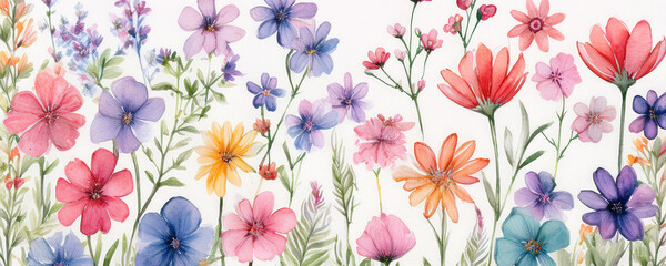 Floral watercolor background, paper texture, hand drawn print.