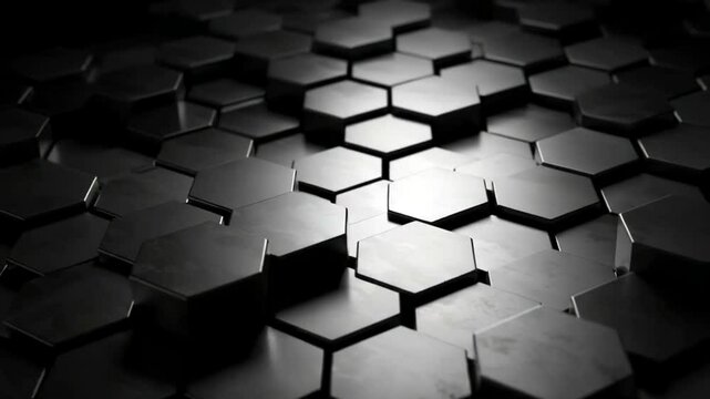 Metallic hex array Shimmering angular terrain in the dark