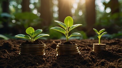Light bulb grows with plant, graph. New business idea, financial investment, environmental protection. Renewable eco green energy concept, innovative future technology, sustainable growth