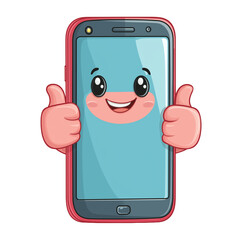 Smiling Cartoon Smartphone Mascot with Thumbs Up – Mobile Tech Icon on Transparent Background