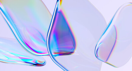 Abstract glass shapes blend with dispersion effect. 3d render.