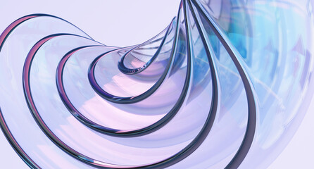 Abstract glass semicircles with Chromatic dispersion effect. 3d render.