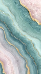 Abstract agate background with teal and pink color tones and golden veins