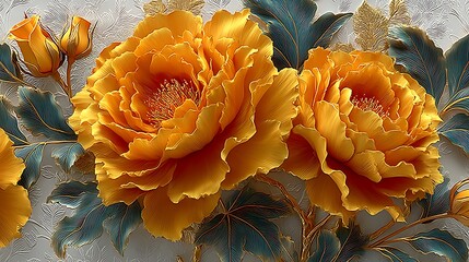 Shiny gold rose with rich leaf textures and elegant art high resolution photo