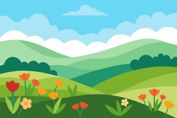 Naklejka premium watercolor-landscape-of-hills-and-blooming-wildflo.svg