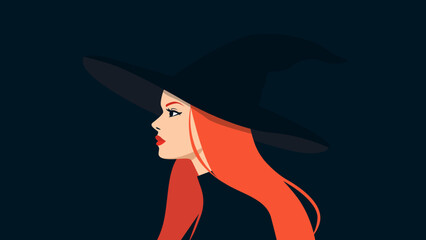  Witch with Red Hair and Black Hat in Profile