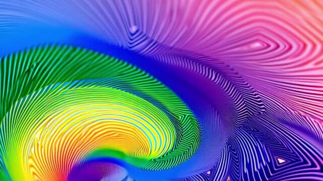 Vibrant dynamic abstract background featuring kaleidoscope motions forming zigzag and spiral patterns with semicircles and rotations in purple, pink, orange, white, and blue tones