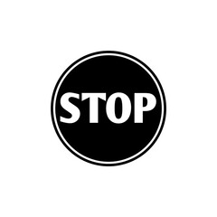 Stop Sign icon with Transparent Background – Bold White Text in Circle on Black
