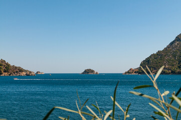 Marmaris, Icmeler Bay. View of the Mediterranean Sea. Aegean coast of Turkey. Seascape.