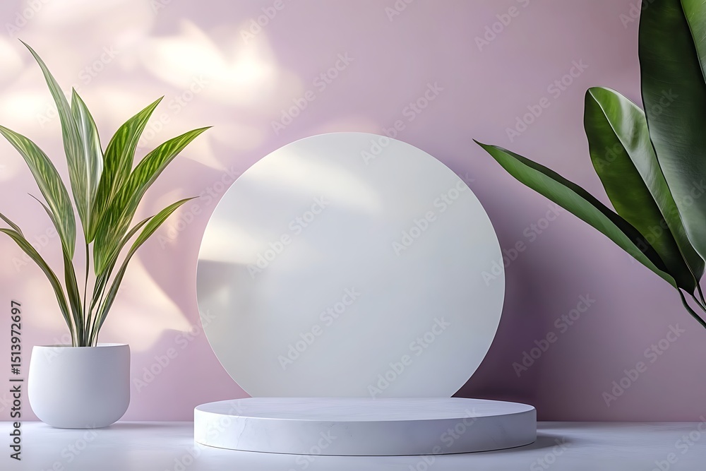 Poster minimal scene with white podium and vase. 3d rendering