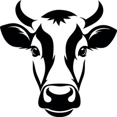 Cow face logo, cow head, icon, logo, Vector illustration, The best of Cow Silhouette icon, cow head logo vector, black and white logo	