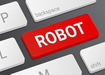 Fototapeta premium Close up Robot Button on Laptop or Computer Keyboard for Automation Technology Digital Interface Concept 3D Illustration
