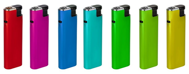 Handy gas lighter in plastic case, compact and durable. on white background. on white background.