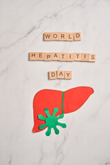 World hepatitis day poster, paper cut liver. Hepatic desease, cancer and cirrhosis concept