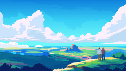 Beautiful Landscape with Rolling Hills and Blue Sky