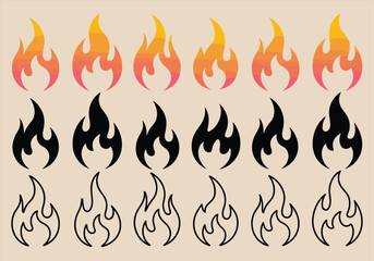 Fire Flame Icon Set, Burning Flames Design Elements Vectors Illustrations