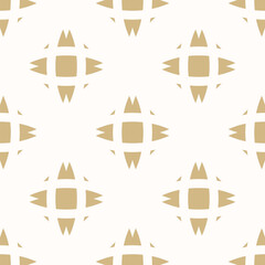 Obraz premium Simple ornament with abstract geometric shapes, cubic flower silhouettes. Gold and white vector seamless pattern. Stylish golden background texture. Modern repeated geo design for decor, print, cover