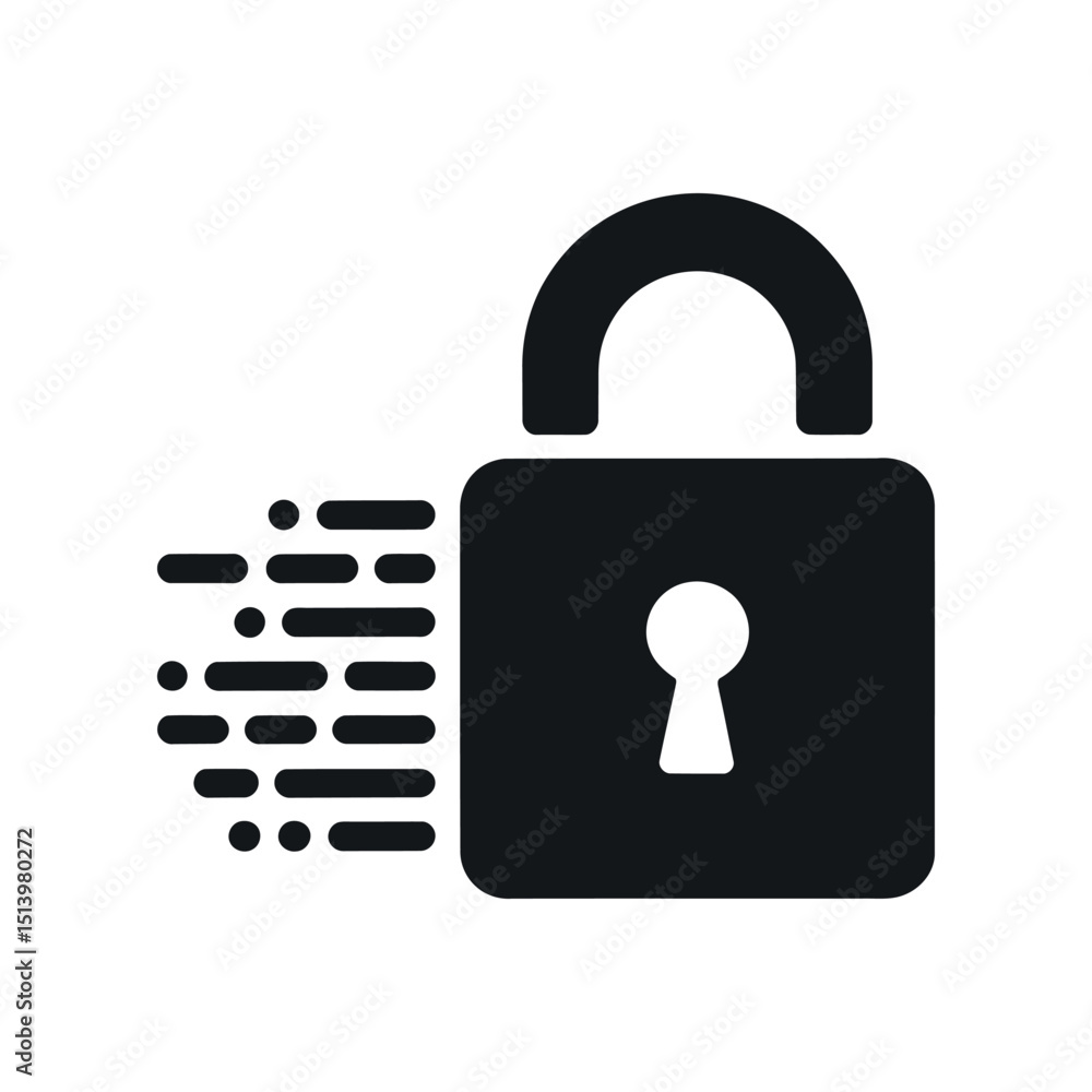 Poster black padlock icon with data stream symbolizing security protection and encryption in digital commun